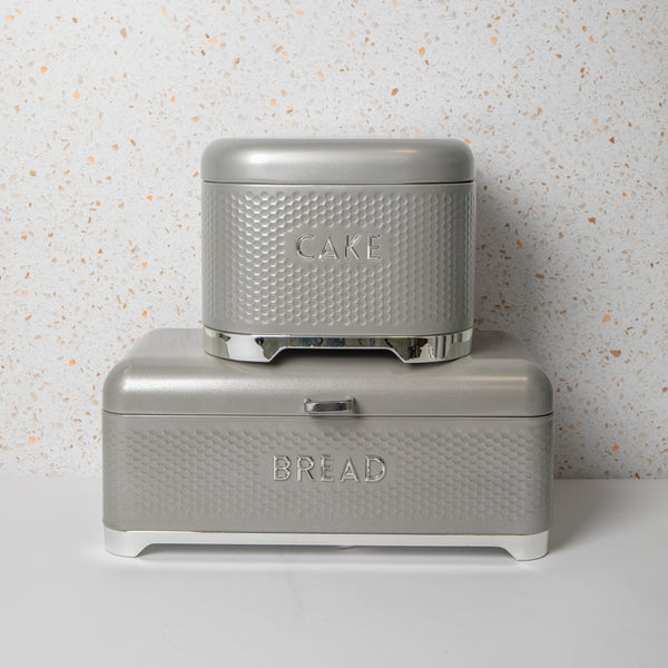 2pc Gift-Tagged Shadow Grey Kitchen Storage Set with Steel Cake Tin and Bread Bin - Lovello image 2