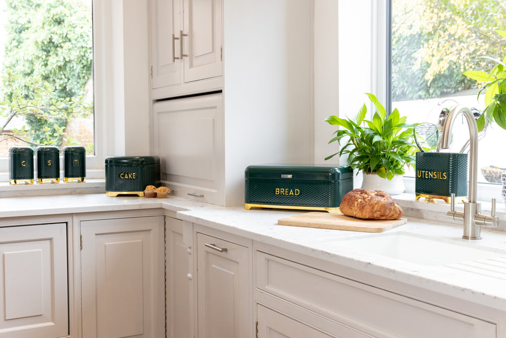 KitchenCraft Lovello Textured Dark Green Tea / Coffee / Sugar Canisters