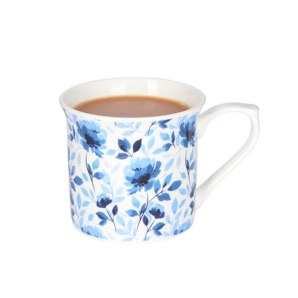 Set of 4 KitchenCraft Fluted China Blue Rose Mugs image 2