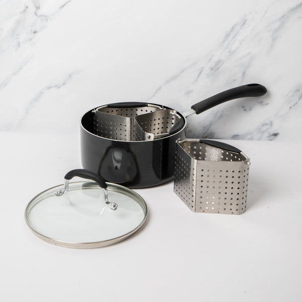 4pc Saucepan Bundle including Heavy Duty Non-Stick 20cm Saucepan with Lid and 3x Stainless Steel Saucepan Divider Baskets image 2