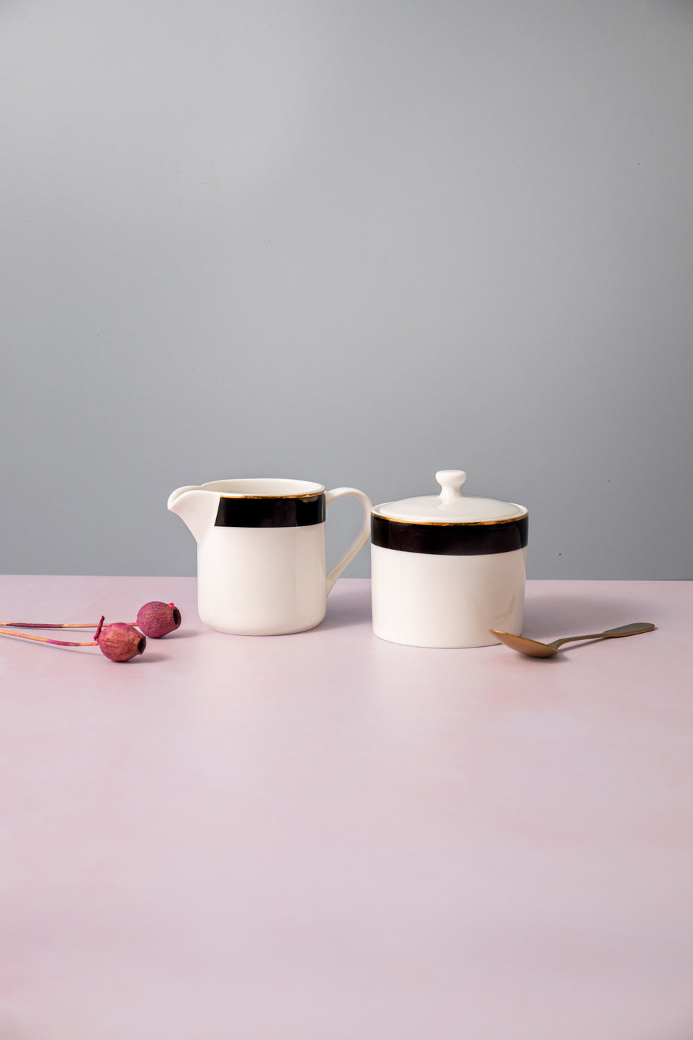 Mikasa Luxe Deco China Sugar Pot and Creamer Set, 245ml, White