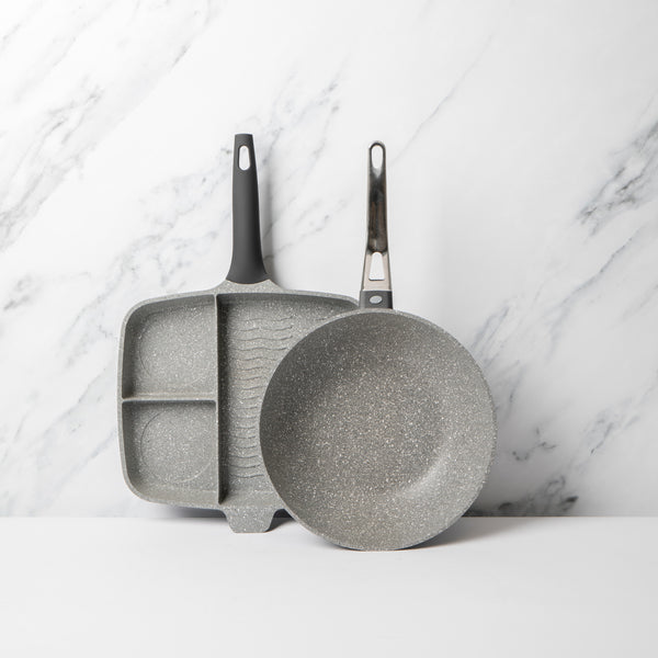 2pc Induction-Safe & Non-Stick Cast Aluminium Pan Set with Three-Section Grill Pan, 32cm and Wok, 28cm image 2