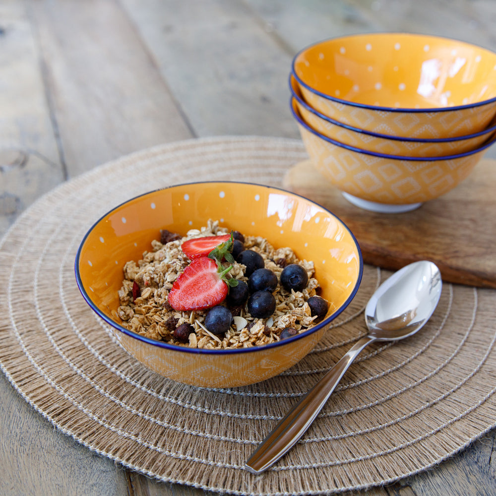 Set of 4 KitchenCraft Orange Spotty Ceramic Bowls