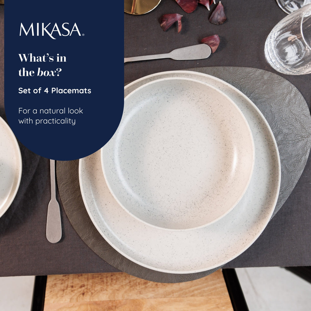Mikasa Pebble-Shaped Faux-Leather Placemats, Set of 4, Grey, 38 x 30cm
