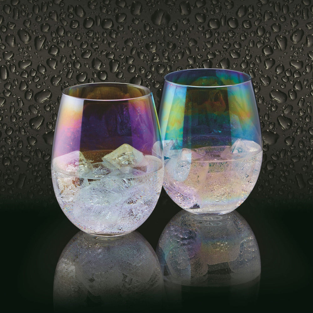 BarCraft Set of Two Iridescent Glass Tumblers