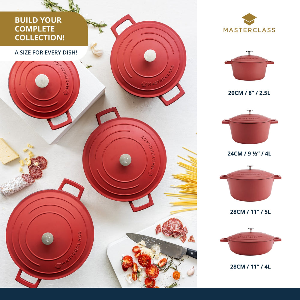 MasterClass Red Cast Aluminium Casserole Dish, 5L