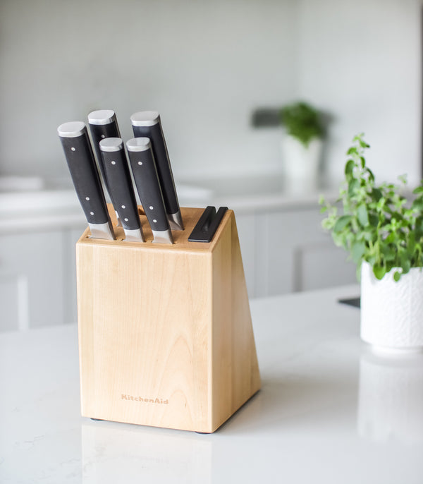 KitchenAid Gourmet 5-Piece Kitchen Knife Set with Block, Sharp High-Carbon Japanese Steel Knives and Birchwood Holder image 6