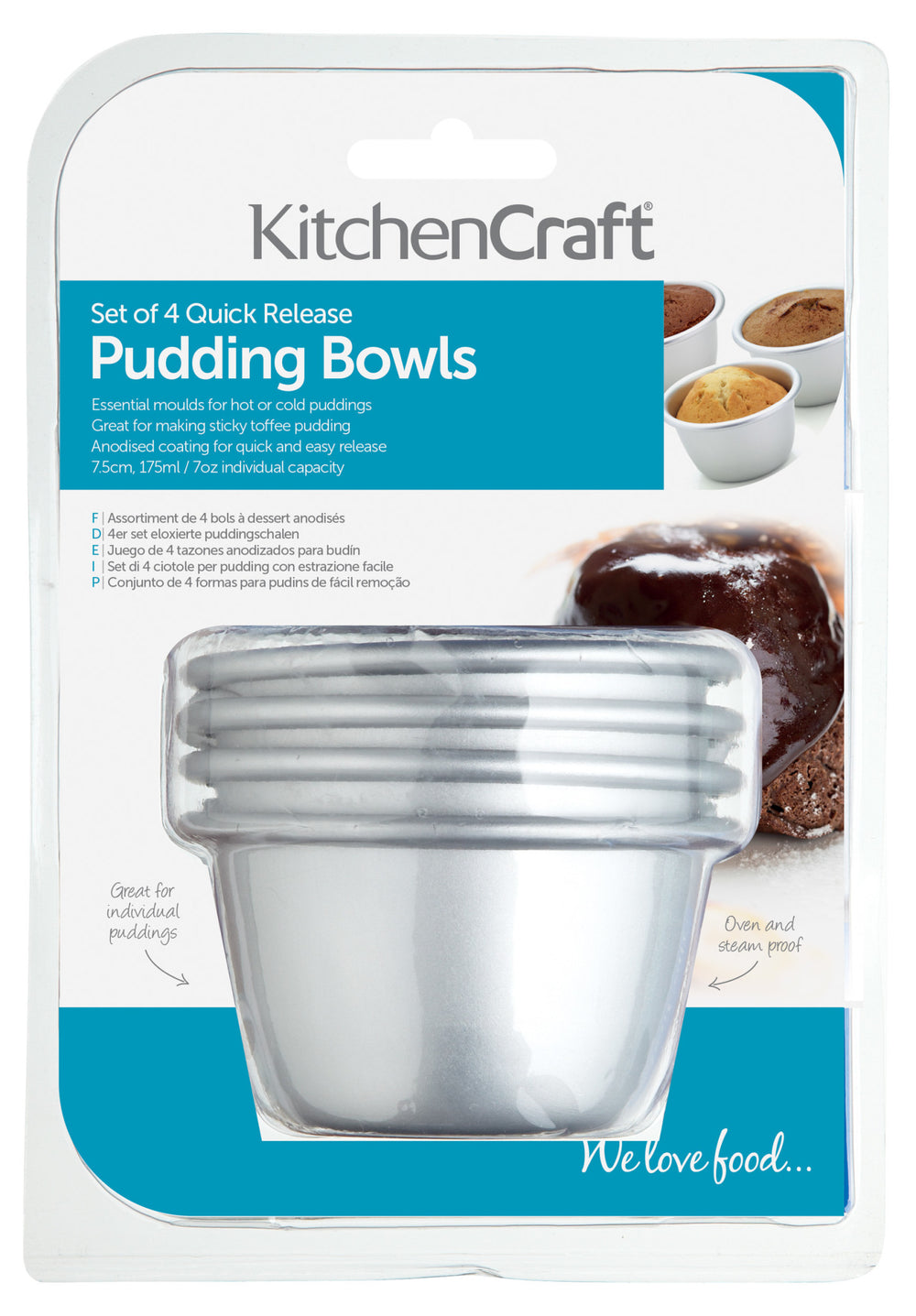 KitchenCraft Set of Four Mini Pudding Moulds, 7.5cm