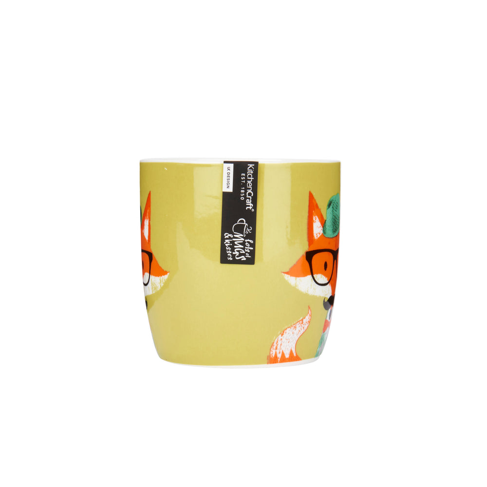 Set of 4 KitchenCraft China 425ml Fox Specs Barrel Shaped Mugs