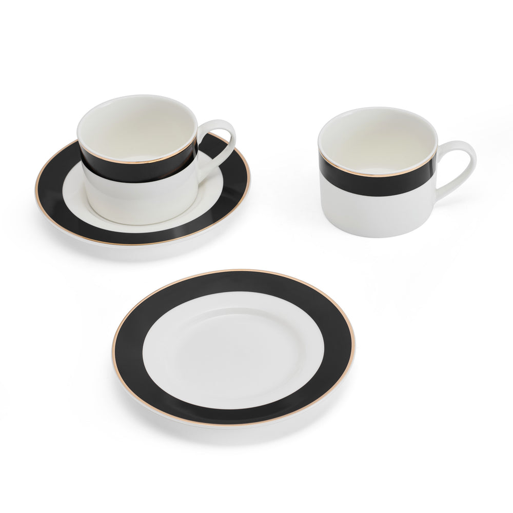 Mikasa Luxe Deco China Tea Cups and Saucers, Set of 2, 200ml