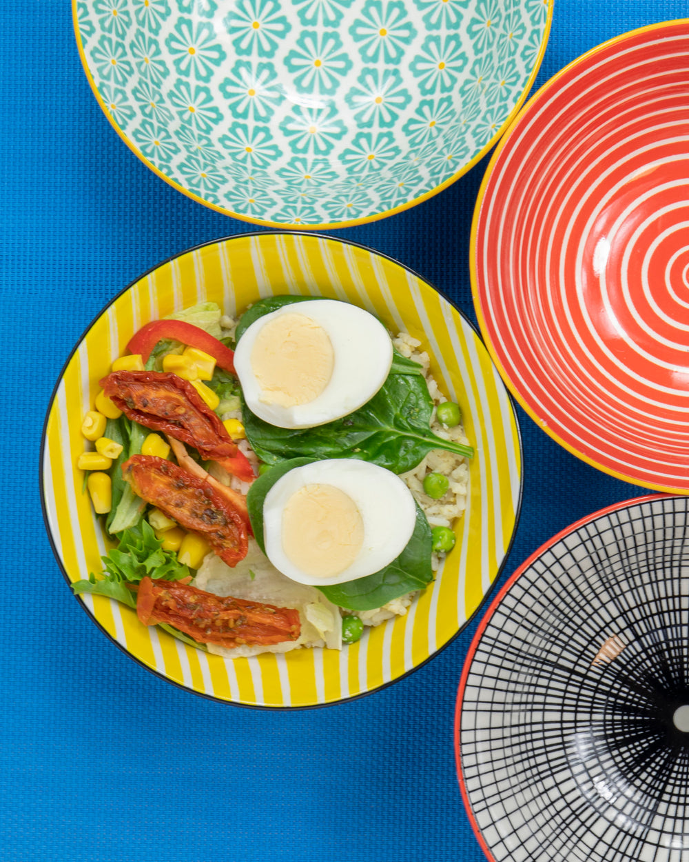 KitchenCraft Patterned Cereal Bowl Set in Gift Box, Ceramic, 'Monochrome' Designs, 15cm, 4 Pieces