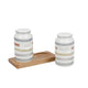 Classic Collection Vintage-Style Ceramic Salt and Pepper Shakers with Wooden Tray