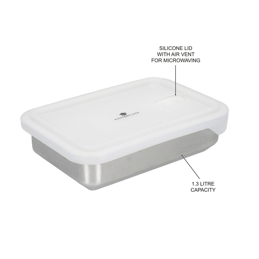 MasterClass All-in-One 1.3-Litre Stainless Steel Container with Lid, Microwave Safe