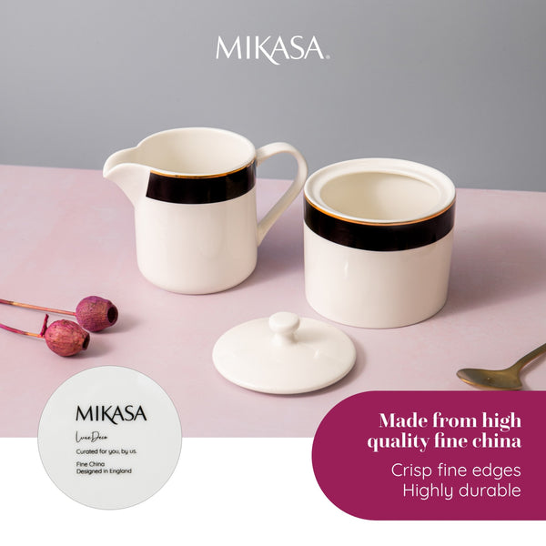 Mikasa Luxe Deco China Sugar Pot and Creamer Set, 245ml, White image 10