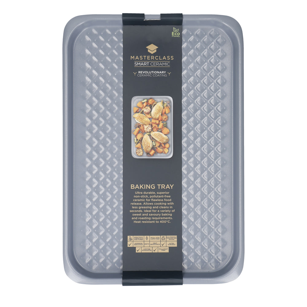MasterClass Smart Ceramic Baking Tray with Robust Non-Stick Coating, Carbon Steel, Grey, 40 x 27cm