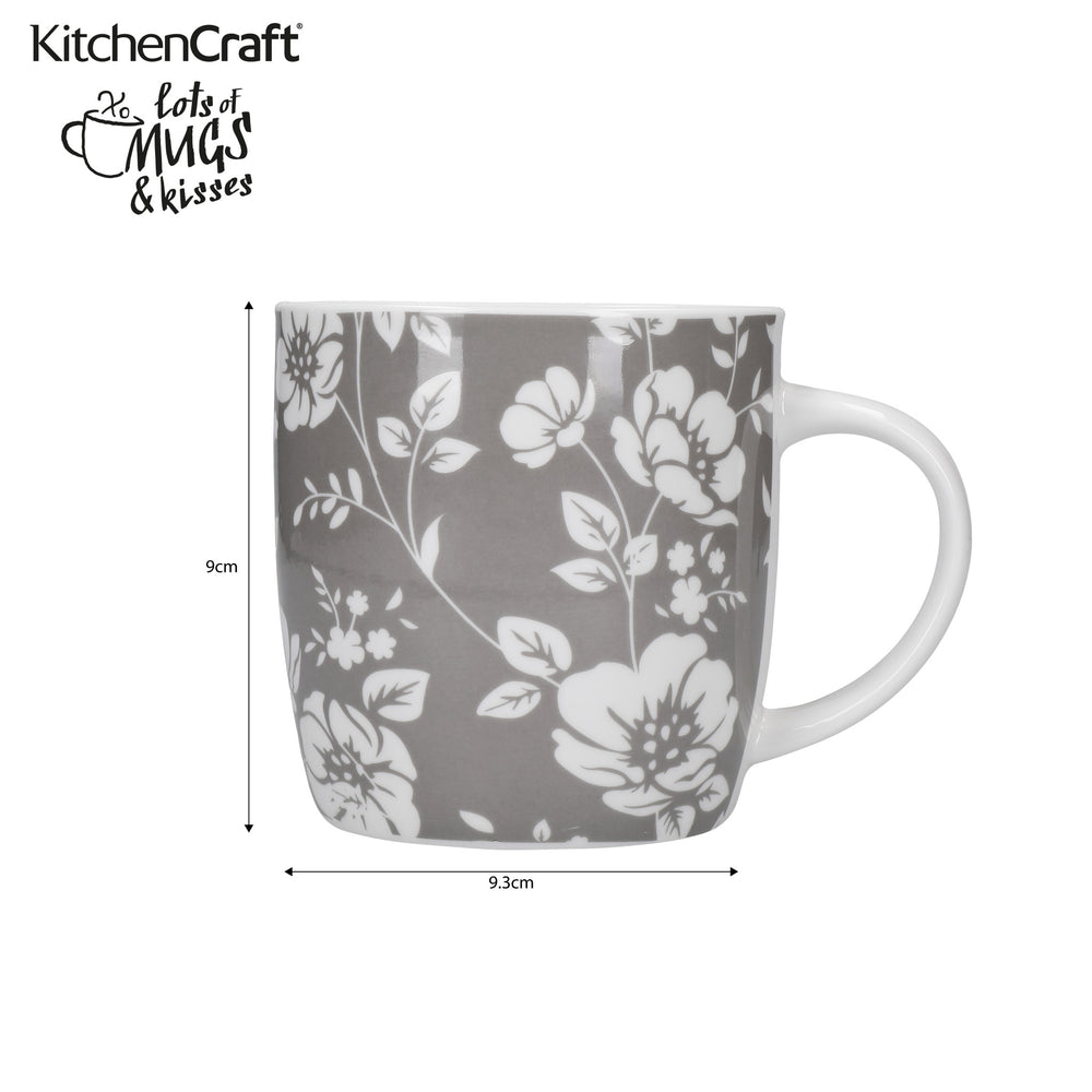 KitchenCraft Grey Floral / Polka Dot Mugs - Set of 4