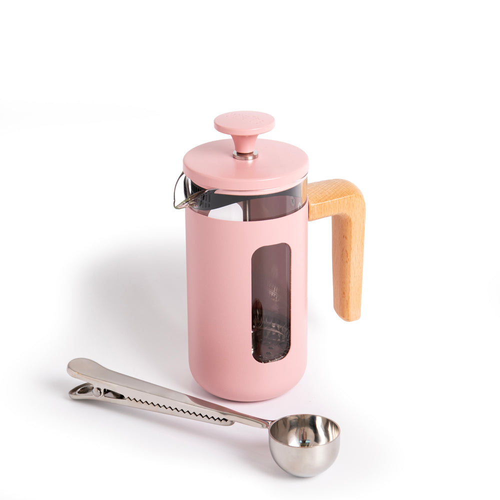 La Cafetière 2pc Cafetière Gift Set with Pisa 3-Cup Cafetière, Pink, and Stainless Steel Coffee Measuring Spoon with Clip image 1