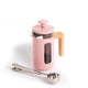 La Cafetière 2pc Cafetière Gift Set with Pisa 3-Cup Cafetière, Pink, and Stainless Steel Coffee Measuring Spoon with Clip