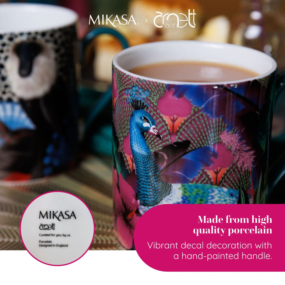 Mikasa x Sarah Arnett Porcelain Mug with Peacock Print, 350ml