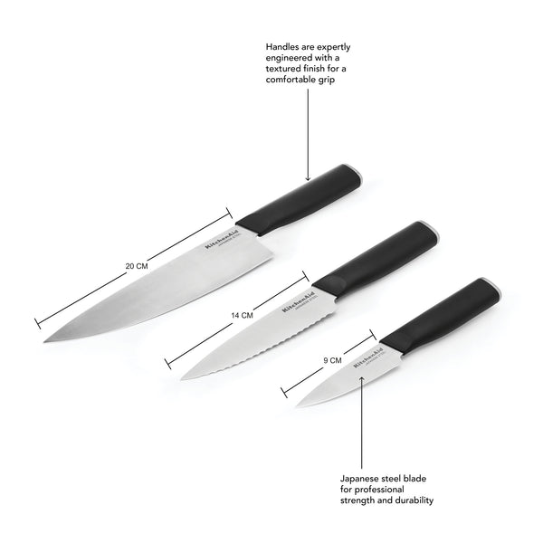 KitchenAid Classic 3-Piece Kitchen Knife Set, Sharp High-Carbon Japanese Steel image 3