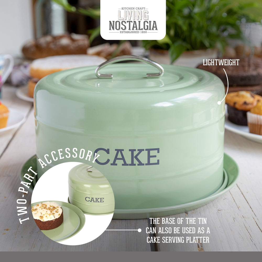Living Nostalgia Airtight Cake Storage Tin/Cake Dome - English Sage Green