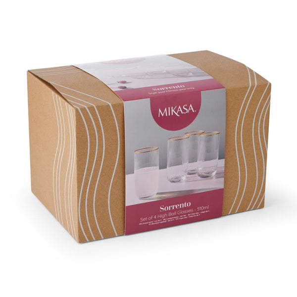 MIKASA Sorrento Ridged Crystal Coupe glazen met gouden rand en brede vorm, 380ml, set van 4 loodvrije, heldere fijne glazen, strak ontwerp voor feesten MIKASA Sorrento Ridged Crystal Coupe glazen met gouden rand en brede vorm, 380ml, set van 4 loodvrije, heldere fijne glazen, strak ontwerp voor feesten