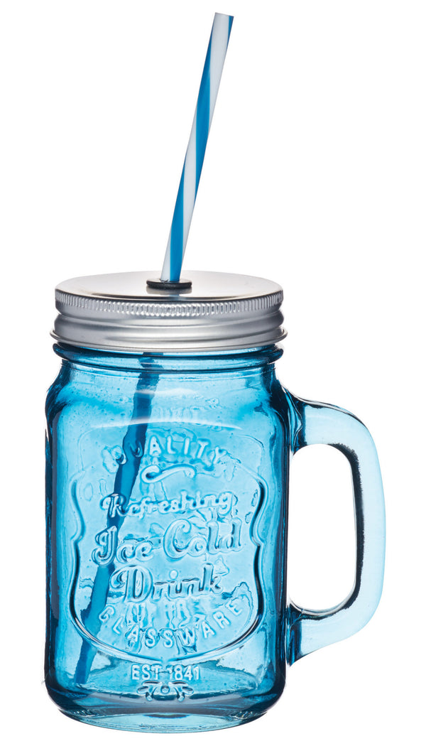 Home Made Coloured Glass Drinks Jar with Straw image 6