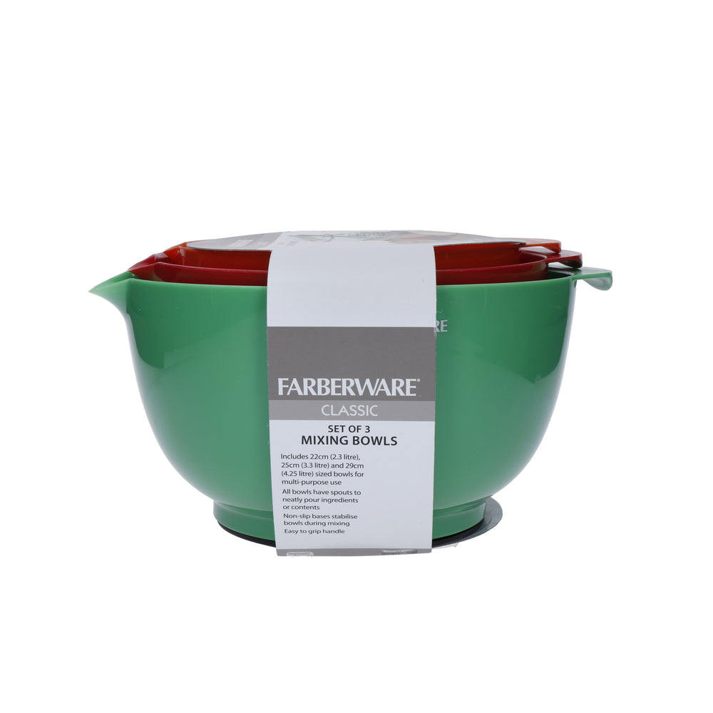 Farberware Small, Medium and Large Mixing Bowl Set, Plastic (3 Pieces)