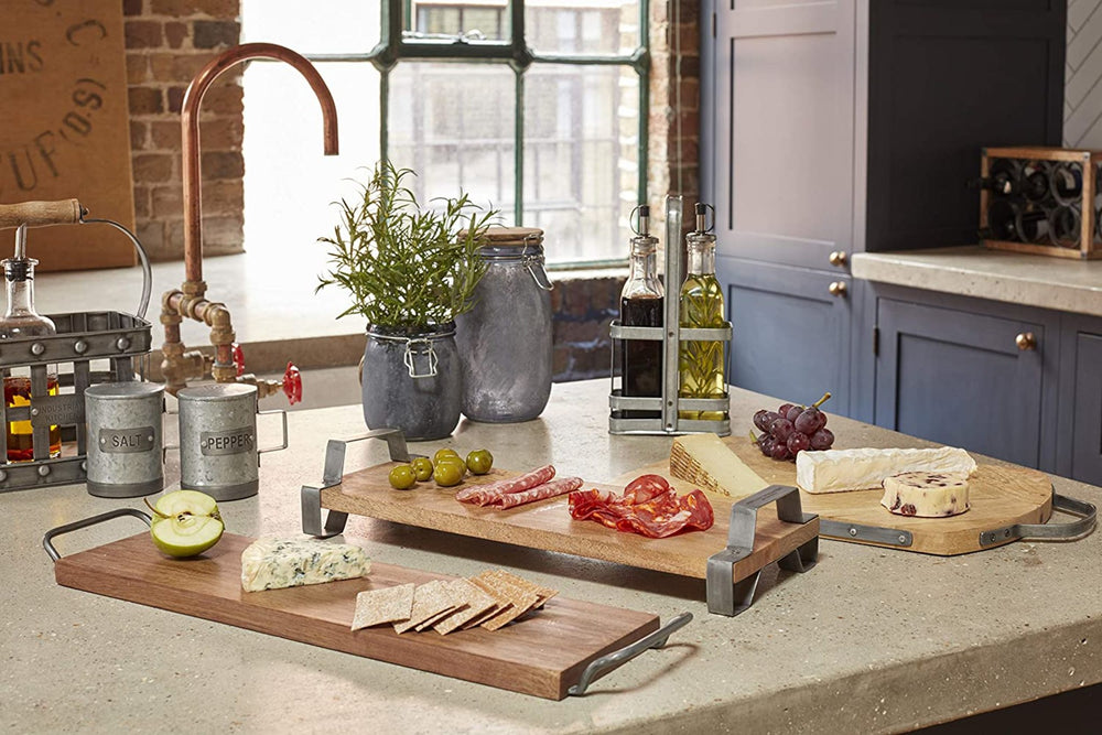 Industrial Kitchen Metal and Mango Wood Condiment Caddy