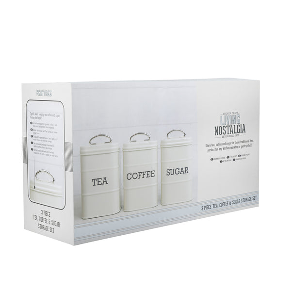 KitchenCraft Living Nostalgia Tea, Coffee and Sugar Canisters in Gift Box, Steel - Antique Cream image 3