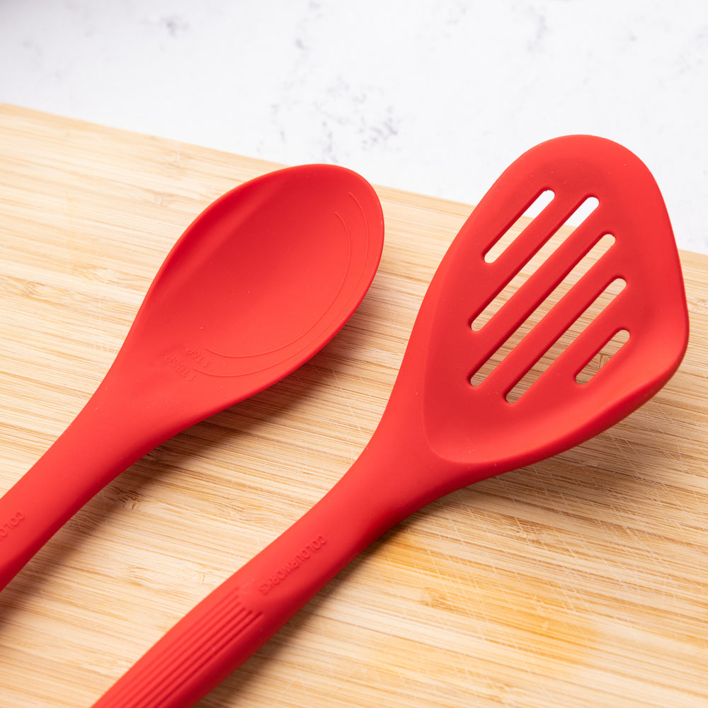 Colourworks Red Silicone Fish Slice with Raised Edge, Slotted Design