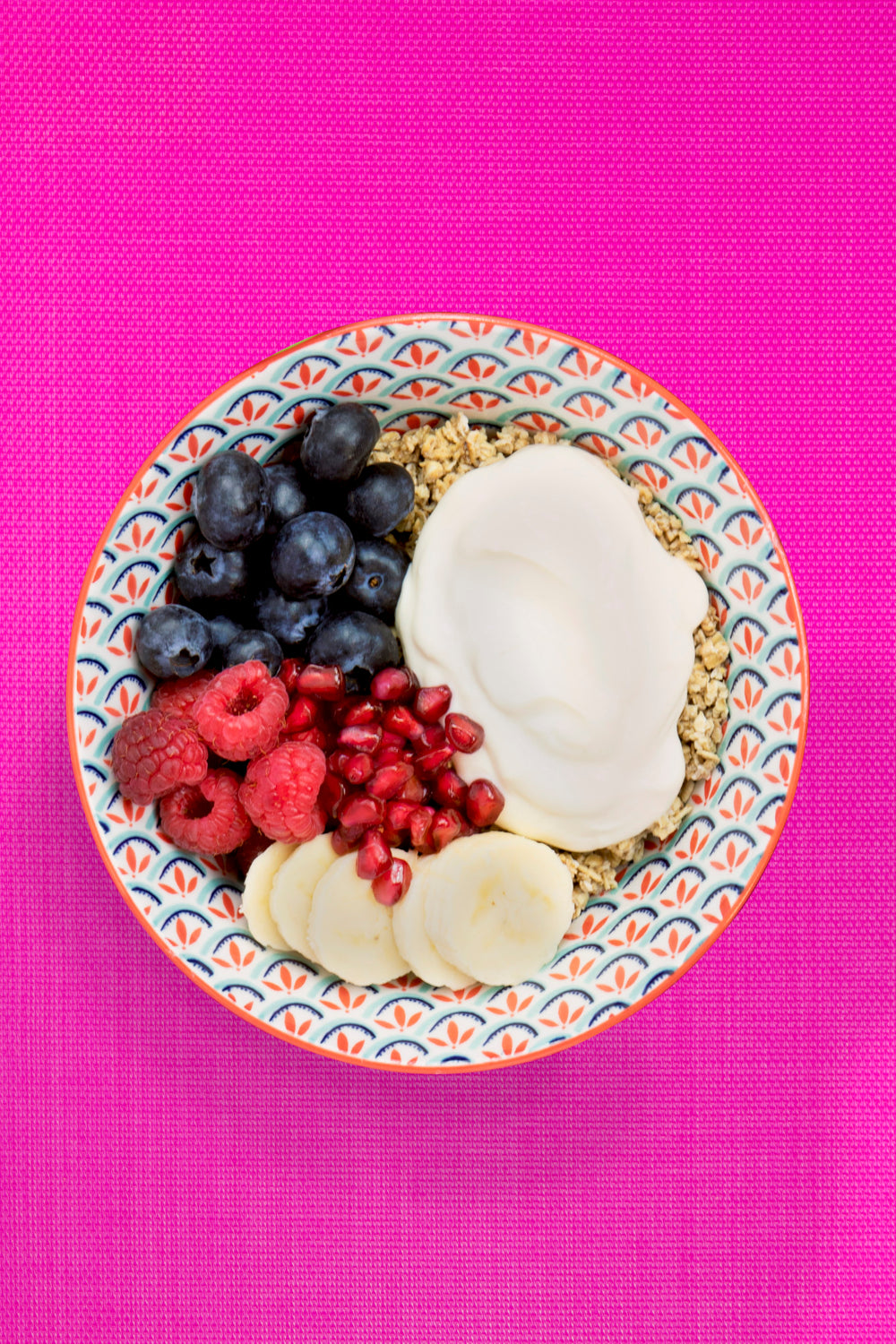 KitchenCraft Patterned Cereal Bowl Set in Gift Box, Ceramic, 'Brights' Designs, 15cm, 4 Pieces