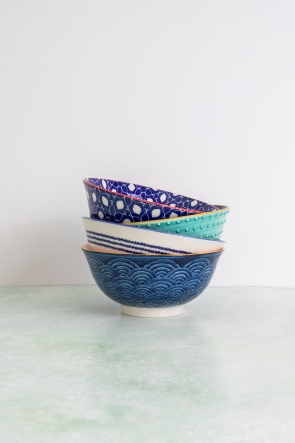 KitchenCraft Set of 4 Ceramic Cereal Bowls - 'Blues' Design image 2