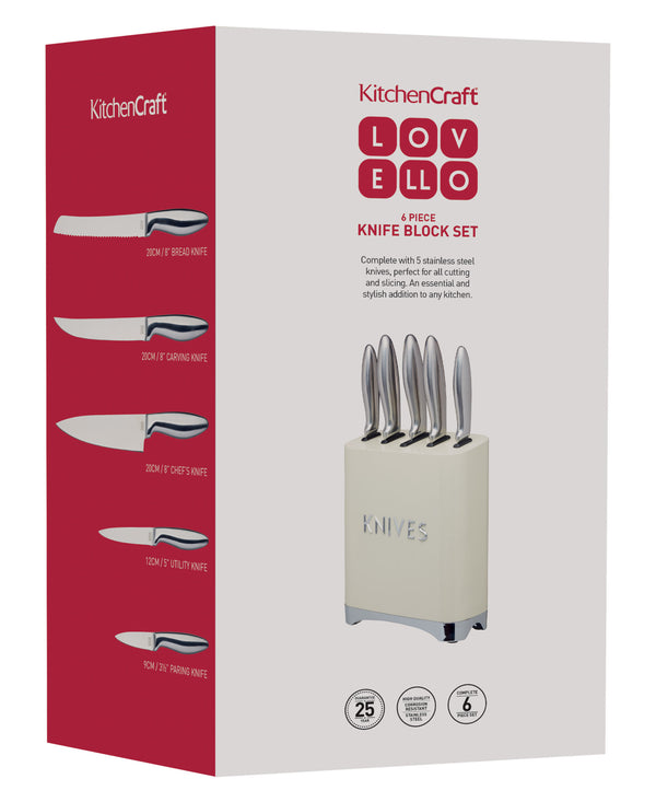 Lovello Retro 5-Piece Vanilla Cream Stainless Steel Knife Set and Knife Block image 4