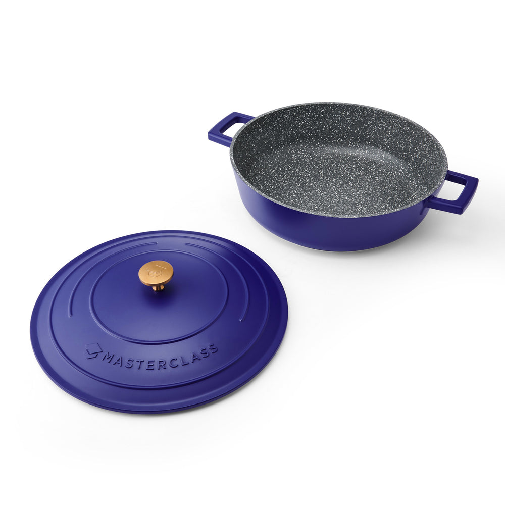 MasterClass Electric Blue Cast Aluminium Shallow Casserole Dish, 28cm, 4L