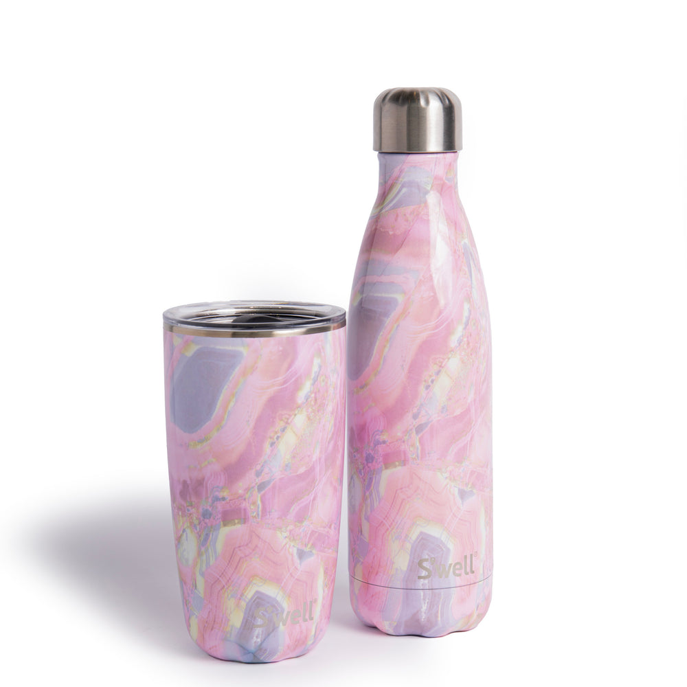 S'well 2pc Travel Cup and Bottle Set with Stainless Steel Water Bottle, 500ml and Drinks Tumbler, 530ml, Geode Rose image 1
