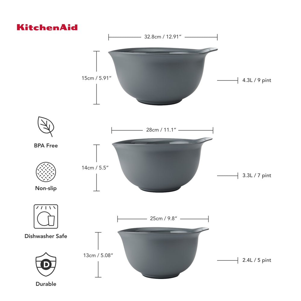 KitchenAid 3pc Nesting Mixing Bowl Set - Charcoal Grey