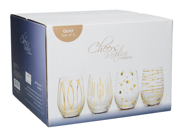 Mikasa Cheers Metallic Gold Set Of 4 Stemless 470 ml Wine Glasses image 3