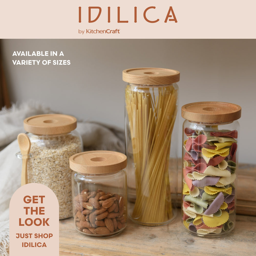 KitchenCraft Idilica Glass Storage Jar with Beechwood Lid, 1000ml