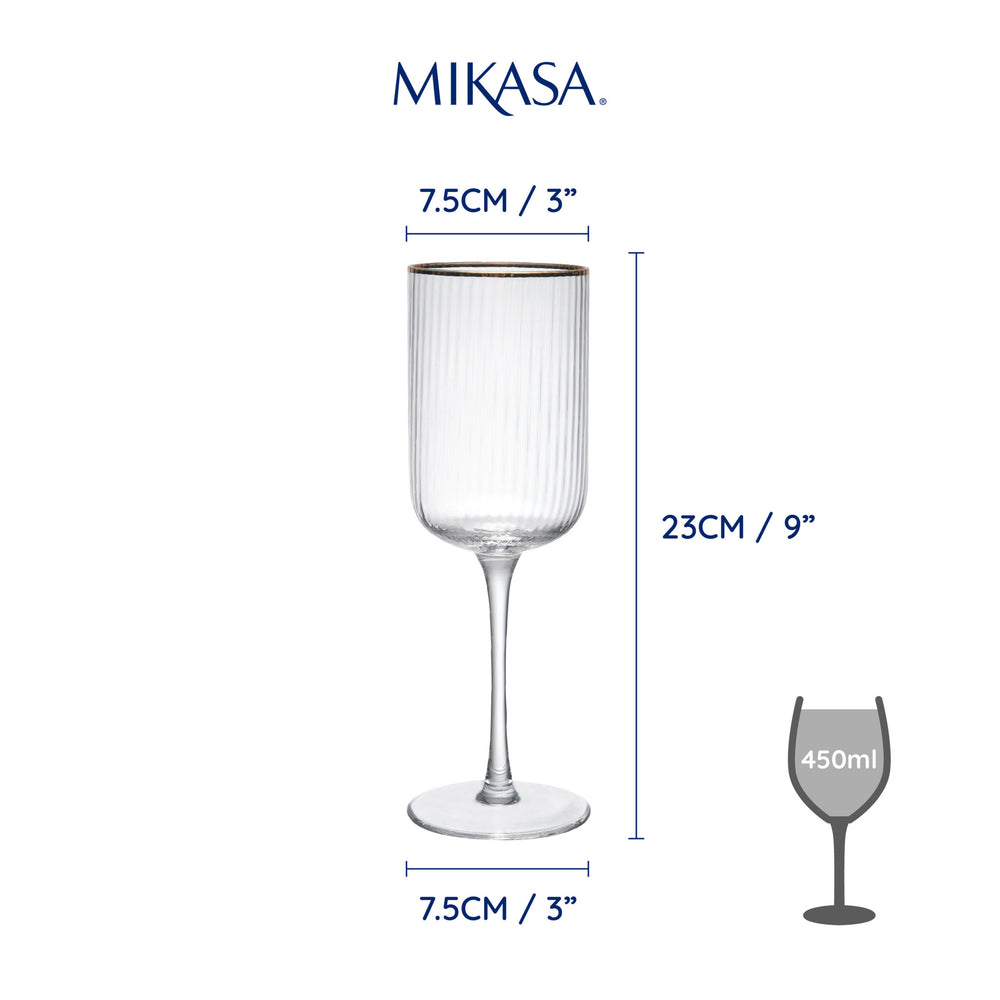 Mikasa Sorrento Ridged Crystal Red Wine Glasses, Set of 4, 450ml