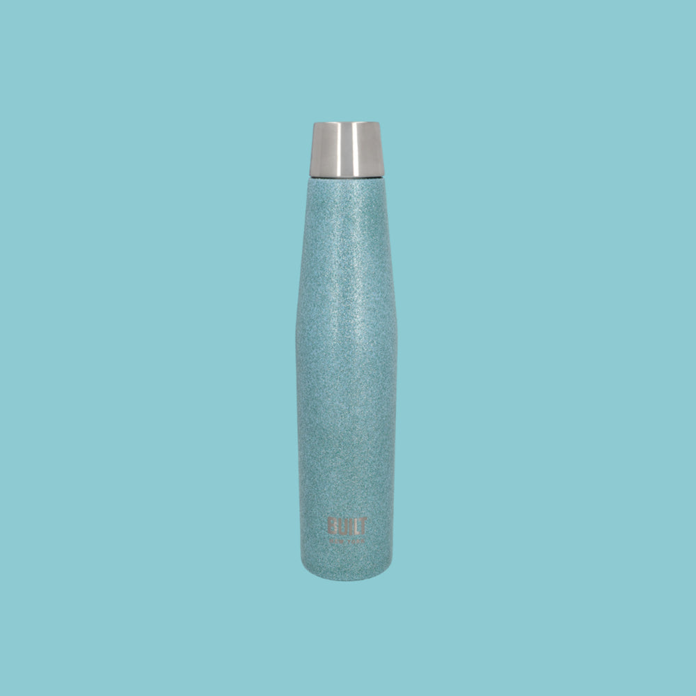 BUILT Apex 540ml Insulated Water Bottle, BPA-Free 18/8 Stainless Steel - 'Aqua Glitter'