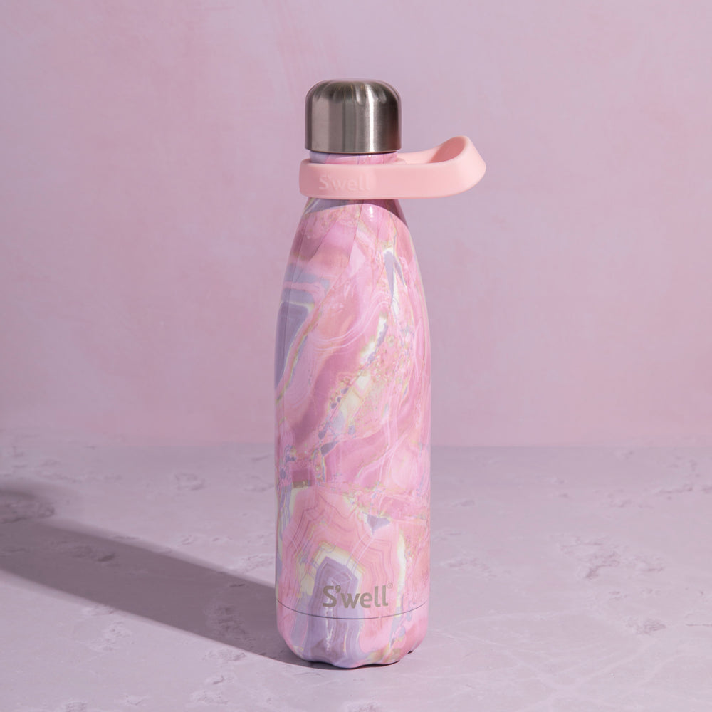 S'well 2pc Travel Bottle Set with Stainless Steel Water Bottle, 500ml, Geode Rose and Pink Bottle Handle