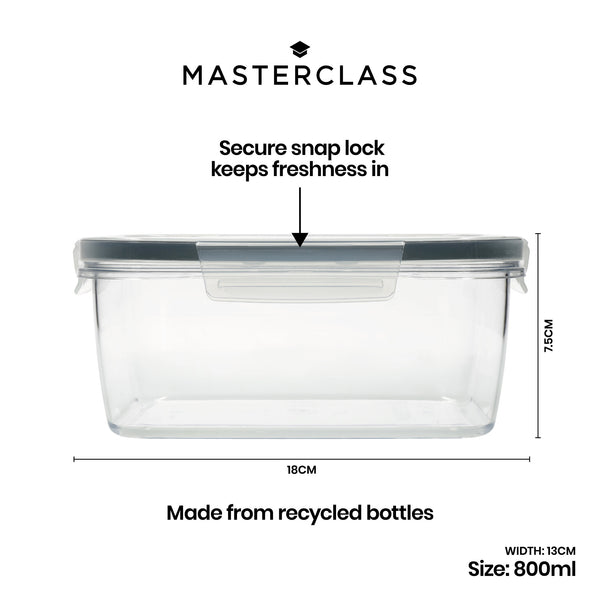 MasterClass Eco-Snap 800ml Recycled Plastic Food Storage Container - Rectangular image 5