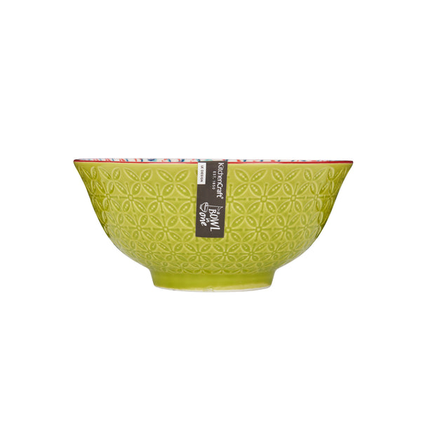 Set of 4 KitchenCraft Bright Green Geometric Print Ceramic Bowls image 3