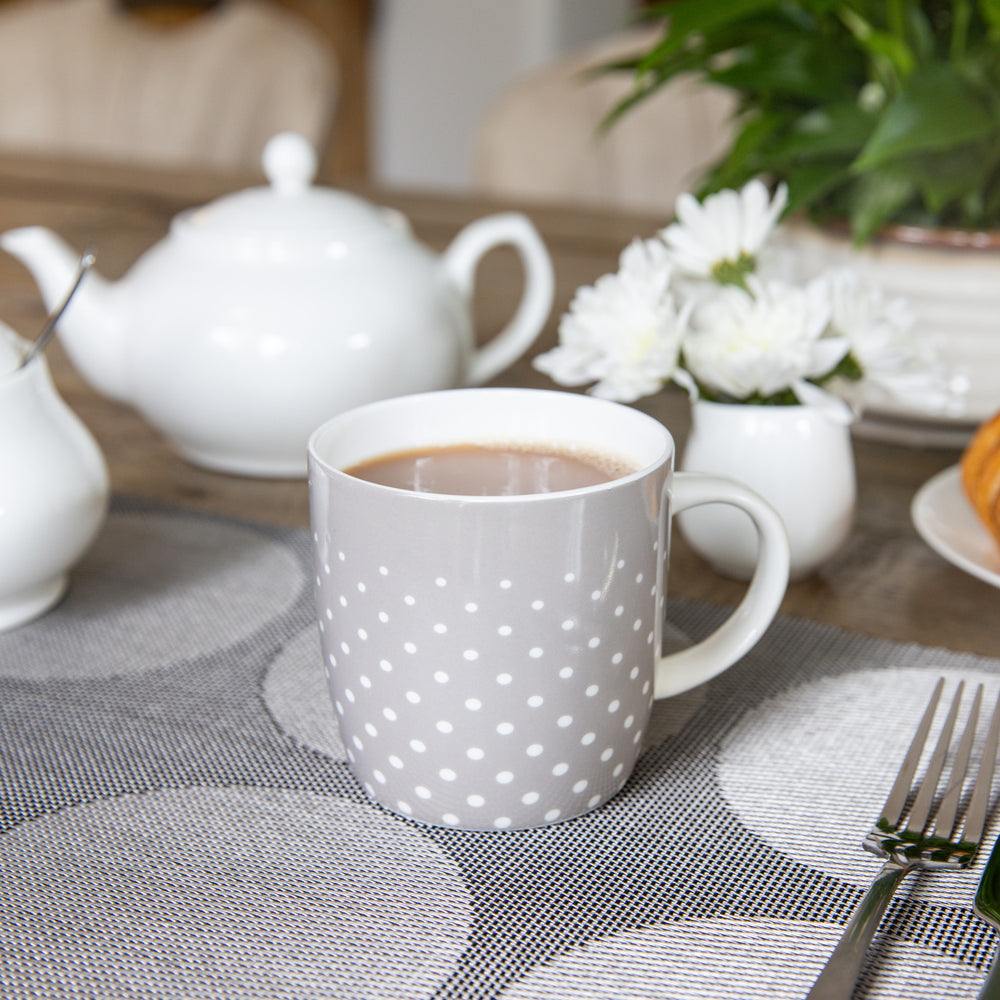 Set of 4 KitchenCraft China Grey Polka Mugs
