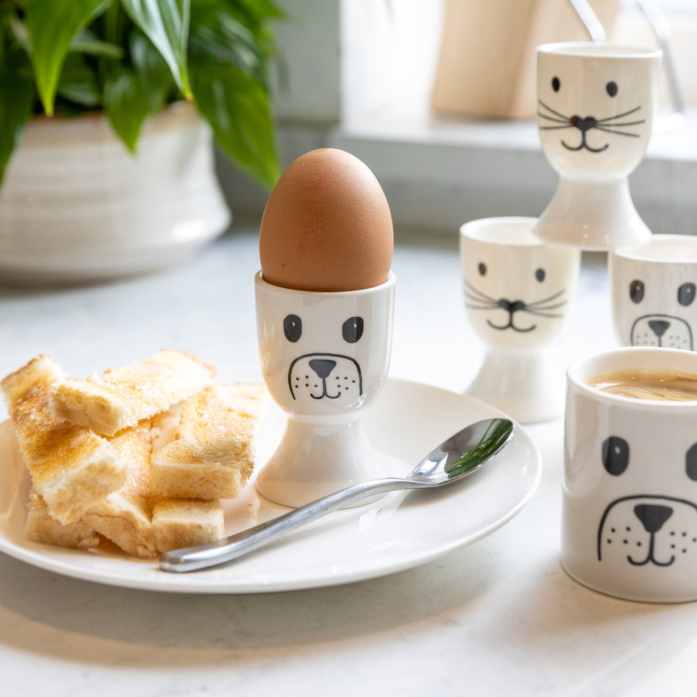KitchenCraft Cat and Dog Egg Cup Set - Porcelain, 4 Pieces