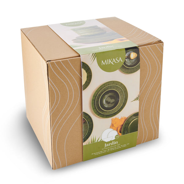 Mikasa Jardin 12-Piece Stoneware Dinner Set, Green image 4