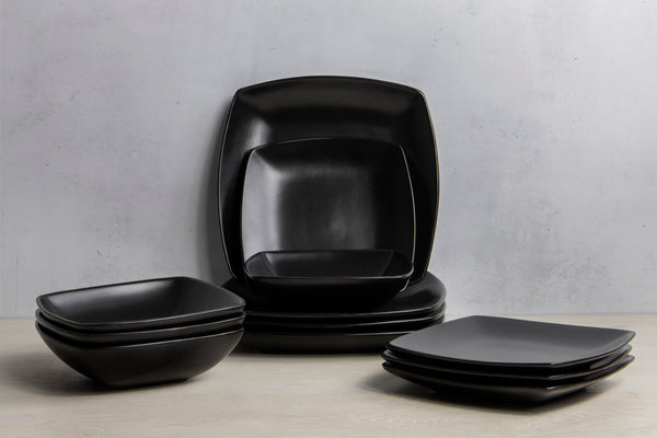 Creative Tops Raven 12 Piece Black Stoneware Square Dinner Set, Black, 12-Piece image 2