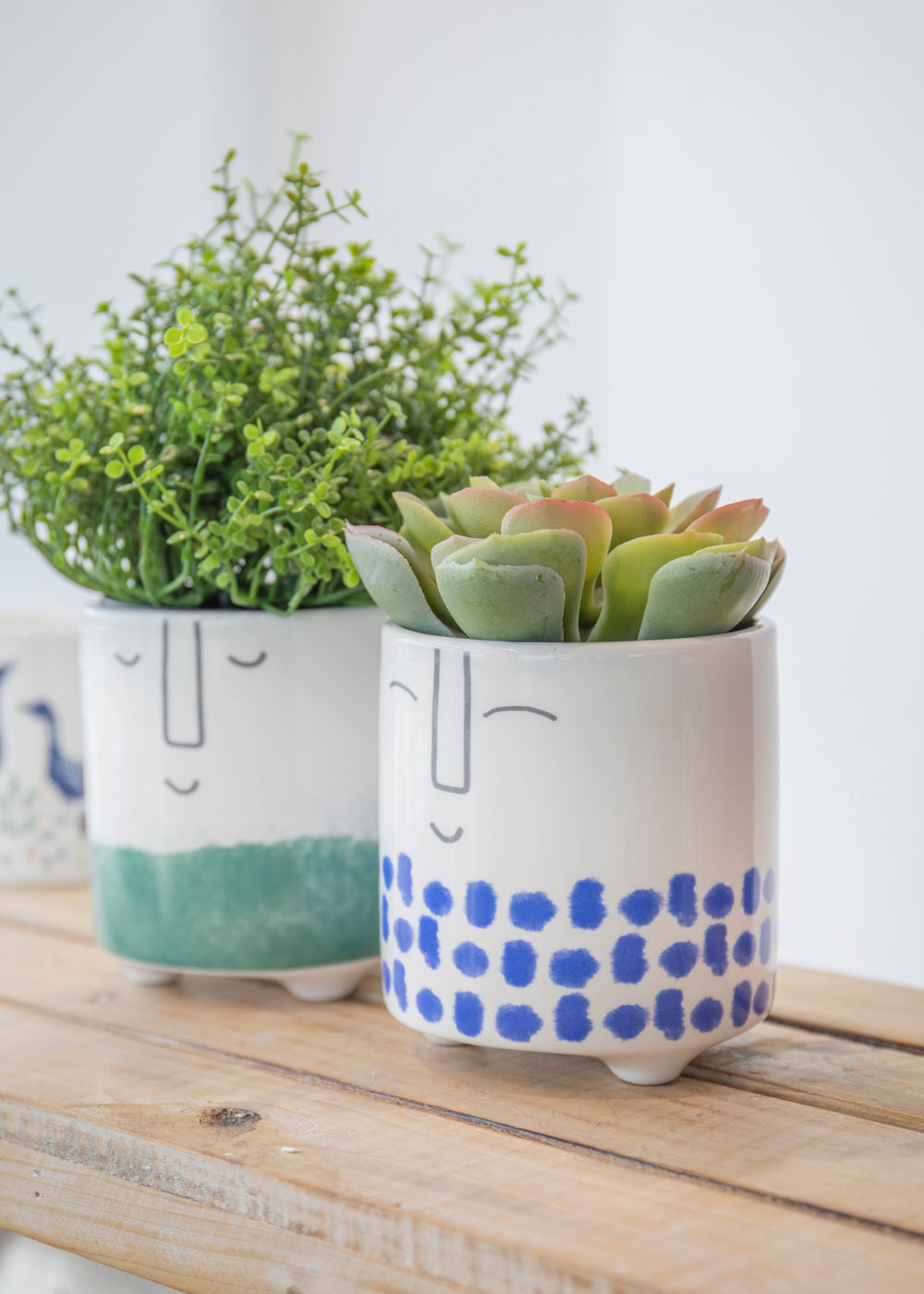 KitchenCraft Happy Face Planter, Dolomite, White / Blue