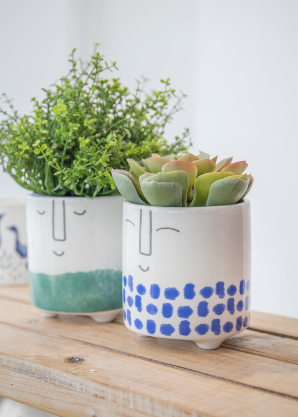 KitchenCraft Happy Face Planter, Dolomite, White / Blue image 8